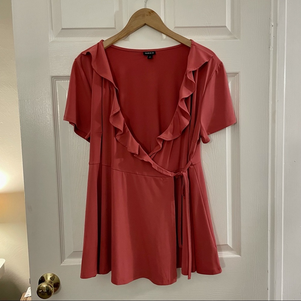 TORRID Rose Pink Knit Ruffle Tie Top Plus Size Dress Blouse Size 2X - Picture 3 of 6